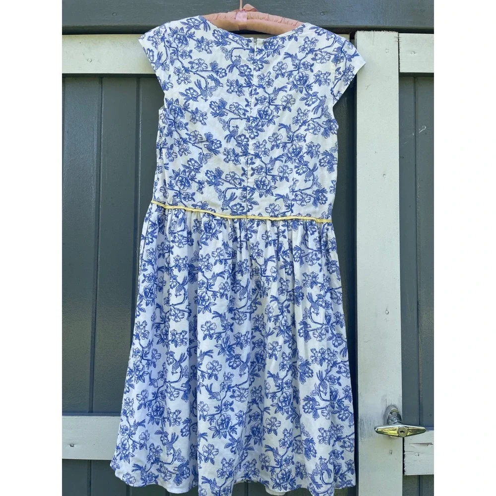 Matilda Jane Womens Blue White Floral Toile Linen Blend Dress Size 8 AD17409
